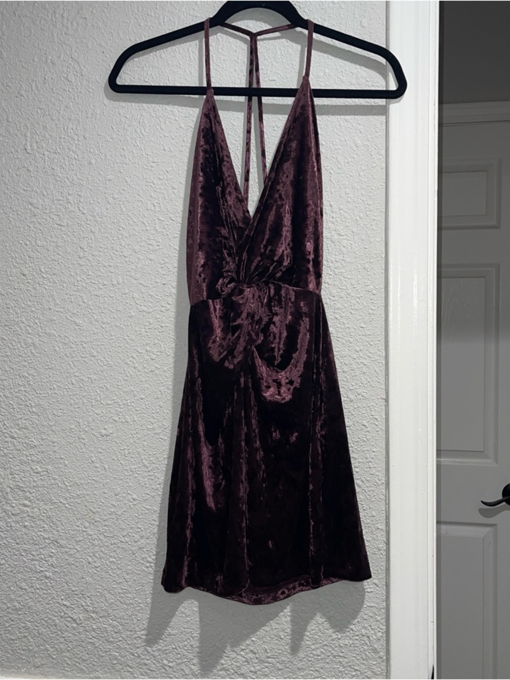 ZARA Burgundy Velvet Halter Mini Dress Open Back Party Size S - Picture 3 of 8